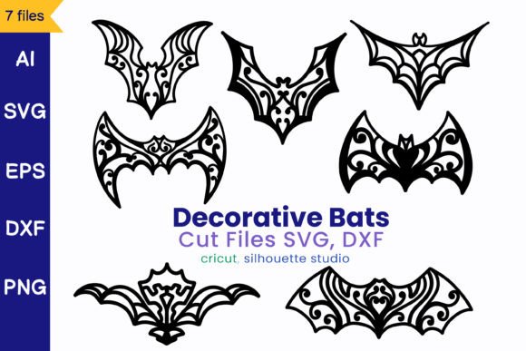 Decorative Bats SVG DXF Graphics for Crafts