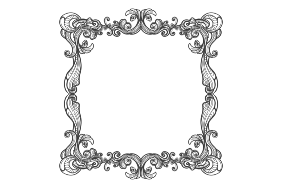 Floral Baroque Square Frame: Decorative Graphics Element