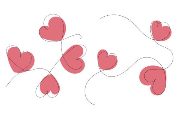 Thin Continuous One Line Hearts Vector: Graphics & Decorative Elements